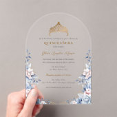 Elegante Tiara Gold Blue rozen Quinceañera Acryl Uitnodigingen (Insitu (Draagbaar))
