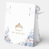 Elegante Tiara Gold Blue rozen Quinceañera Bedankdoosjes (Achterkant)