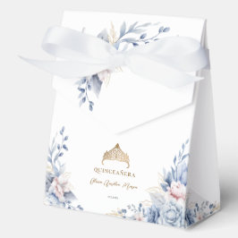 Elegante Tiara Gold Blue rozen Quinceañera Bedankdoosjes