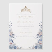 Elegante Tiara Gold Blue rozen Quinceañera Vellum Uitnodigingen (Voorkant)