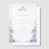 Elegante Tiara Gold Blue rozen Quinceañera Vellum Uitnodigingen (Offset)