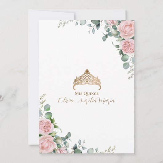 Elegante Tiara Gold Pink Blush rozen Quinceañera Kaart (Achterkant)