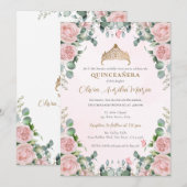 Elegante Tiara Gold Pink Blush rozen Quinceañera Kaart (Voorkant / Achterkant)