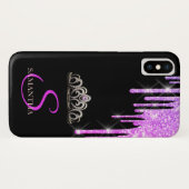 Elegante Tiara Paarse Glitterdruppels Case-Mate iPhone Case (Achterkant (horizontaal))