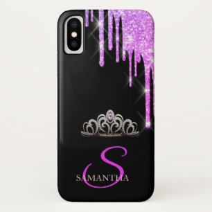 Elegante Tiara Paarse Glitterdruppels Case-Mate iPhone Case