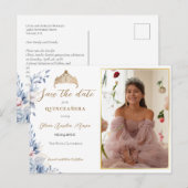 Elegante Tiara Quinceañera Foto Bewaar de datum Aankondigingskaart (Voorkant / Achterkant)