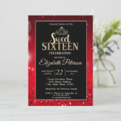Elegante Tiara, rode glitter Bokeh Sweet 16 Kaart (Staand voorkant)