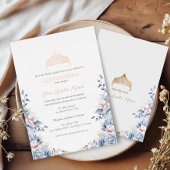 Elegante Tiara Roos Gouden Blauwe Rozen Quinceañer Folie Uitnodiging