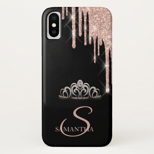 Elegante Tiara Roze Goud Glitter Druppels Case-Mate iPhone Case (Achterkant)