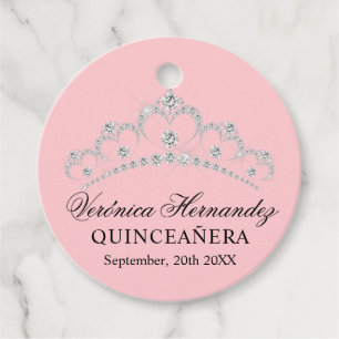 Elegante Tiara Roze Spaanse Quinceañera Quince Bedankjes Labels