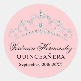 Elegante Tiara Roze Spaanse Quinceañera Quince Ronde Sticker