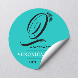 Elegante Tiara Turquoise 15e Quinceañera Naam Ronde Sticker