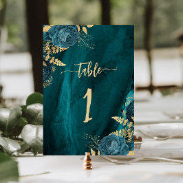 Elegante Tielblauwe Gouden Bloemige Bruiloft Kaart