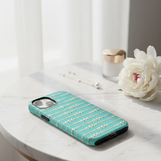 Elegante Tiffany-geïnspireerde Blauwgroen & Parels Case-Mate iPhone Case