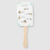 Elegante Tijdlijn en Welkom Waterverf Blauw Groen Handwaaier (Voorkant)