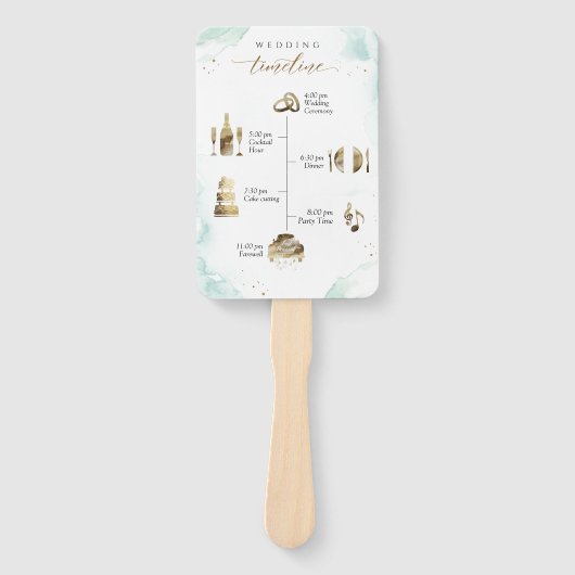 Elegante Tijdlijn en Welkom Waterverf Blauw Groen Handwaaier (Voorkant)