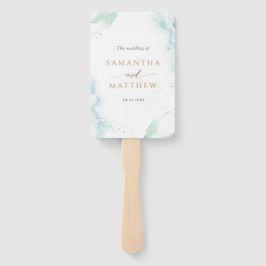 Elegante Tijdlijn en Welkom Waterverf Blauw Groen Handwaaier (Achterkant)