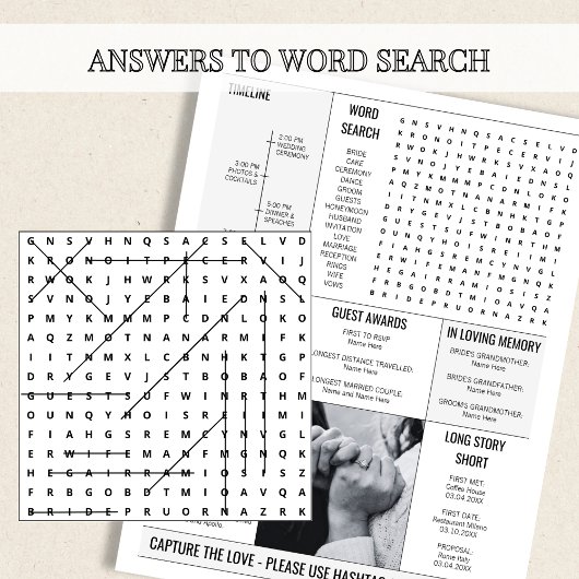 Elegante tijdlijn in krantenstijl huwelijksprogram flyer