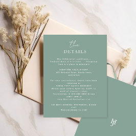 Elegante tijdloze groene bruiloft details informatiekaartje