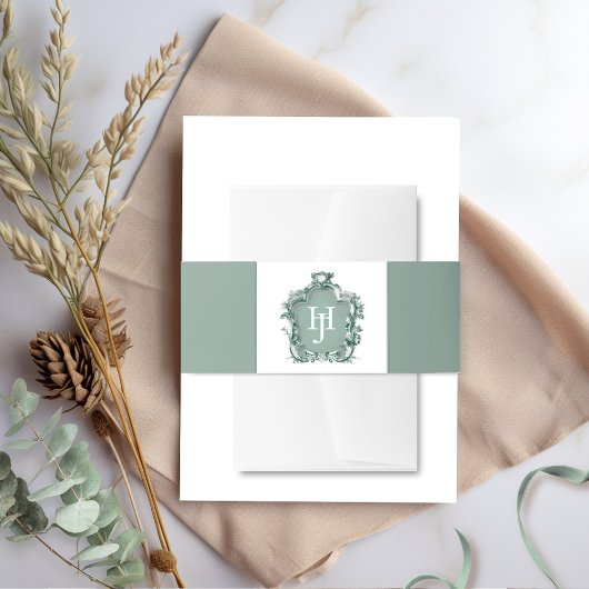 Elegante tijdloze groene monogram bruiloft uitnodigingen wikkel