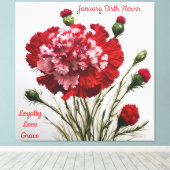 Elegante & tijdloze januari Geboorte Bloem Anjer Canvas Afdruk (Insitu (Houten vloer))