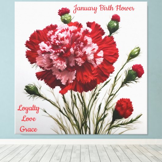 Elegante & tijdloze januari Geboorte Bloem Anjer Canvas Afdruk (Insitu (Houten vloer))