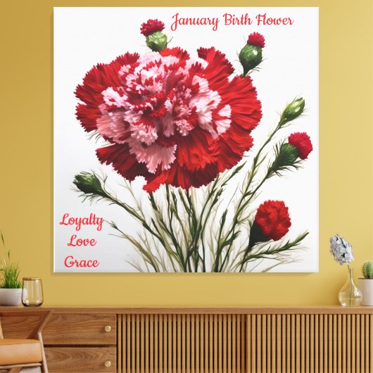 Elegante & tijdloze januari Geboorte Bloem Anjer Canvas Afdruk (Insitu (Woonkamer))