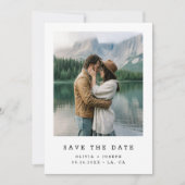 Elegante tijdloze minimale bruiloftsfoto aan het m save the date (Voorkant)