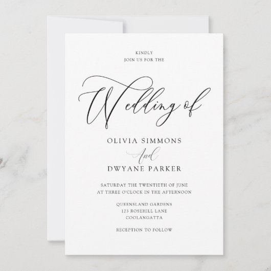 Elegante tijdloze moderne script bruiloft kaart (Voorkant)