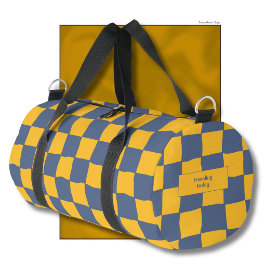 Elegante Tijdloze Naam Geel en Blauw Dambord Plunjezak