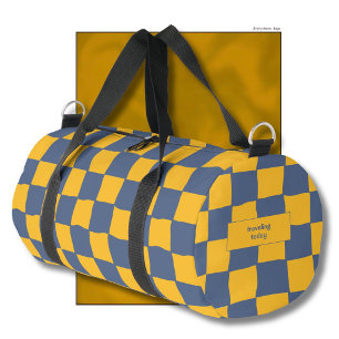 Elegante Tijdloze Naam Geel en Blauw Dambord Plunjezak