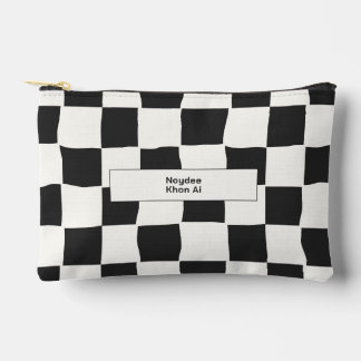 Elegante Tijdloze Naam Zwart en Wit Dambord Etui