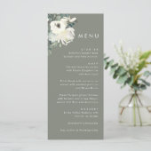 Elegante Tijdloze Olijfgroene Bloemige Bruiloft  Menu (Staand voorkant)