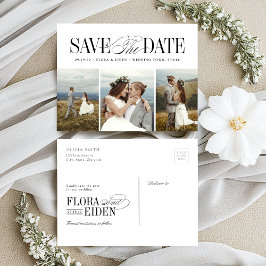 Elegante Tijdloze Typografie 3 foto Save The Date Briefkaart