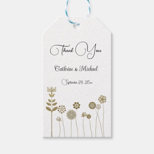 Elegante Tijdloze Zachte Gouden Bloem Minimalisme Cadeaulabel (Voorkant)