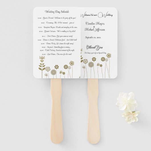 Elegante tijdloze zachte gouden bloemen minimalism handwaaier (Voorkant en achterkant)