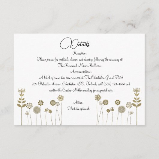 Elegante tijdloze zachte gouden bloemen minimalism informatiekaartje (Voorkant)