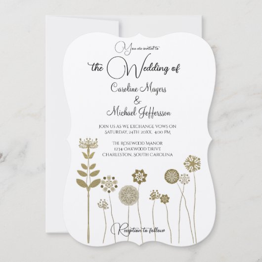 Elegante tijdloze zachte gouden bloemen minimalism kaart (Voorkant)