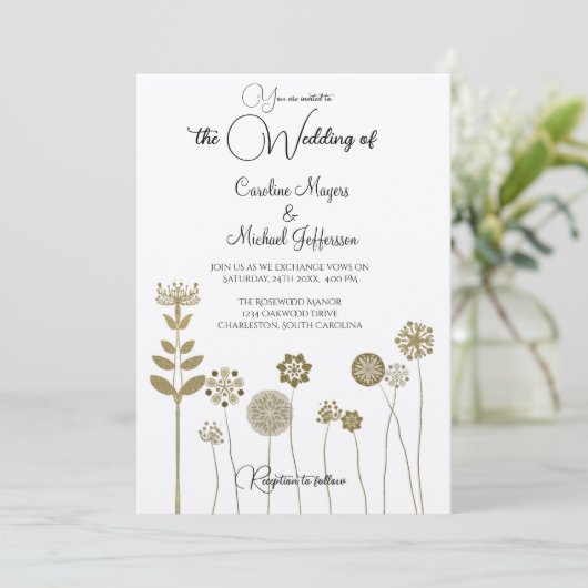 Elegante tijdloze zachte gouden bloemen minimalism kaart (Staand voorkant)