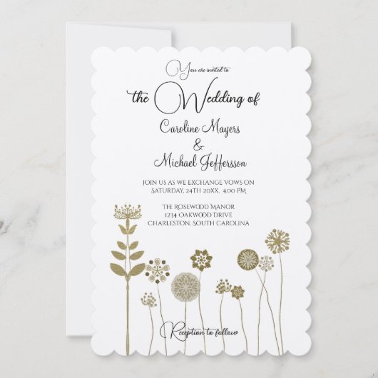 Elegante tijdloze zachte gouden bloemen minimalism kaart (Voorkant)