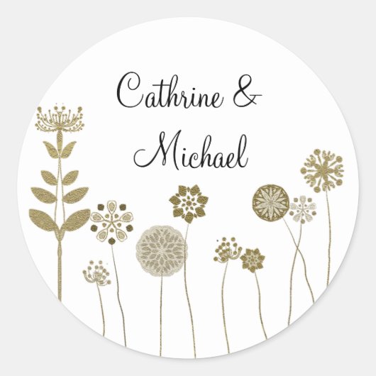 Elegante tijdloze zachte gouden bloemen minimalism ronde sticker (Voorkant)