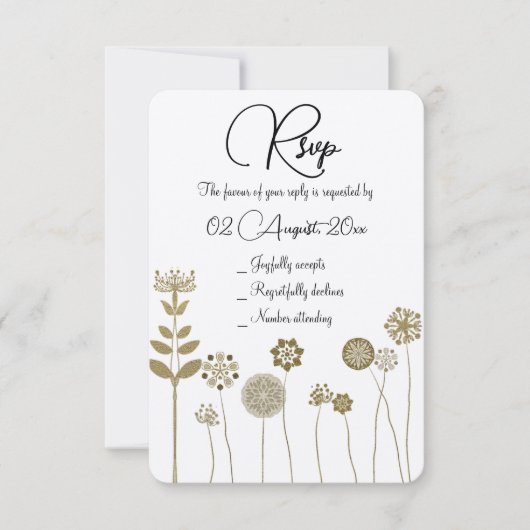 Elegante tijdloze zachte gouden bloemen minimalism RSVP kaartje (Voorkant)