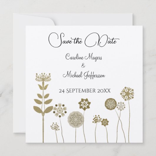 Elegante tijdloze zachte gouden bloemen minimalism save the date (Voorkant)