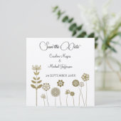 Elegante tijdloze zachte gouden bloemen minimalism save the date (Staand voorkant)