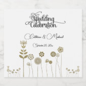 Elegante tijdloze zachte gouden bloemen minimalism sparkling wijnetiket (Enkel label)