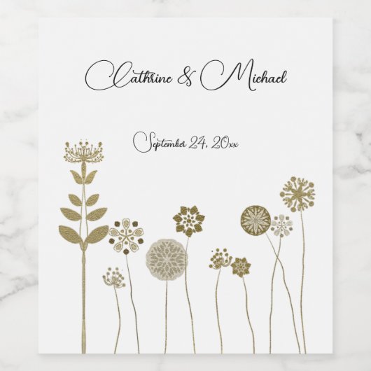 Elegante tijdloze zachte gouden bloemen minimalism wijn etiket (Enkel label)