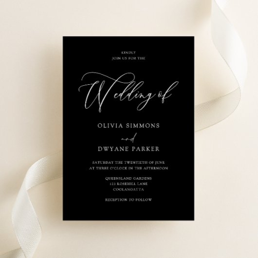 Elegante tijdloze zwart-wit moderne bruiloft kaart