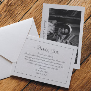 Elegante Tijdloze Zwarte en Witte Trouwfoto Bedankkaart