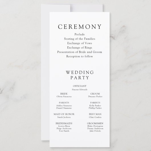 Elegante tijdloze zwarte moderne bruiloft programm (Achterkant)