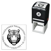 Elegante tijgerkop #2 ronde naam adres zelfinktende stempel (In situ)